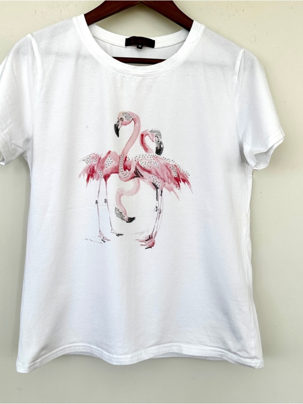 Evidence White Short-Sleeve Tee with Pink Flamingo Graphic